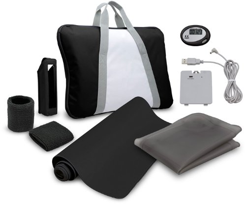 Pack : revêtement silicone + batterie kit + sac de transport matelassé+ 2 protège-poignets + étui rangement Wii Remote + tapis de sol Wii Balance Board + podométre