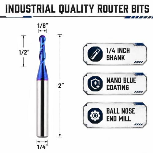 Image of 1 /4 inch Shank CNC Router Bits 1 /8 inch Cutting Dia Ball Nose Spiral End Mill 2PCS