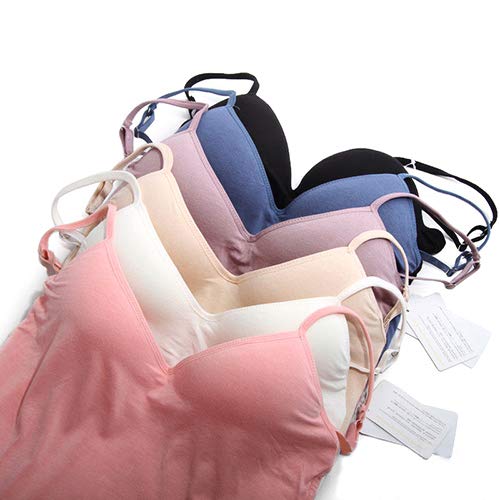 Blusa regata feminina colorida Modal sem fio com bojo acolchoado ajustável, Preto, M