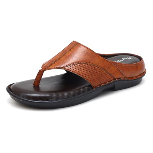 White Walkers Men's Black Leather Thong Slide Sandals Chappal Slipper (Tan, UK Footwear Size System, Adult, Men, Numeric, Medium, 6)
