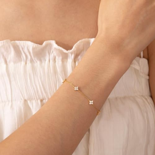 Bracelets for Women 14K Gold Silver Plated Ring Bracelet Hand Chain Dainty Evil Eye Heart Clover Daisy Cubic Zirconia Stackable Link Chain Hypoallergenic Body Jewelry Cute Trendy Gifts2