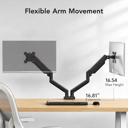 Image of HUANUO Dual Monitor Mount for 2 Monitors up to 30 inches, Each Arm Holds Max 22lbs, Dual Monitor Stand with Advanced System, Height-Adjustable /Tilt /Swivel /Rotate, VESA Standard 75mm or 100mm