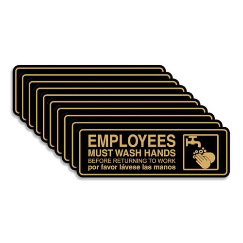 Standard Employees Must Wash Hands Door/Wall Sign - Black/Gold - Medium (10 Pack)