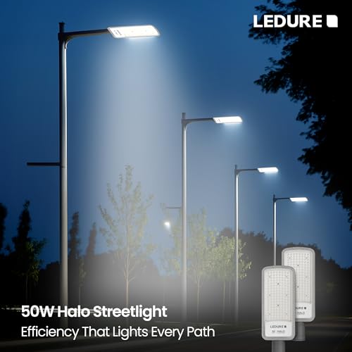 Image of LEDURE 50w Cool White Halo LED Street Light- Pack of 1 | Ultra Bright Energy Efficient Outdoor Waterproof Lamp | Durable Housing for Garage, Parking, Garden, Playground, Roads & Sidewalks