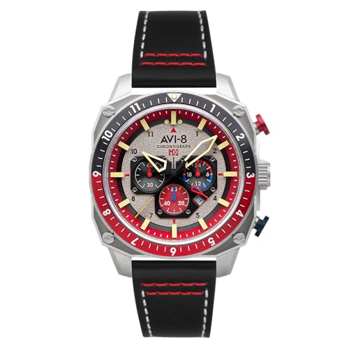 Image of AVI-8 Men's 43mm Hawker Hunter Atlas Dual Time Chronograph Watch with Leather Strap AV-4100