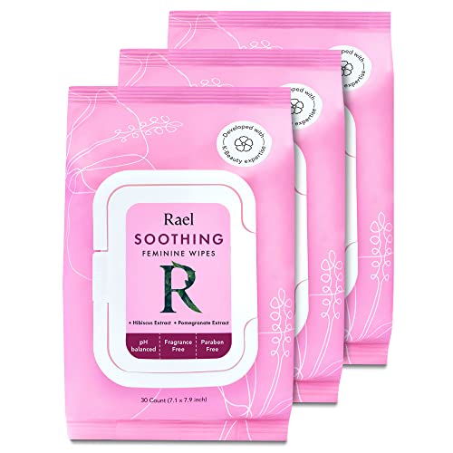Rael Soothing Feminine pH Wipes Fragrance Free | pH Balanced | Paraben Free | All Skin Types | On The Go Cleanse (90 Count)
