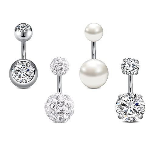 Rajnard Bauchnabelpiercing 14G 6mm Piercing Bauchnabel Chirurgenstahl CZ Perle Diamant Bauchpiercing Nabelpiercing Piercing Schmuck für Damen Herren