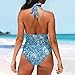 Estuaferng Women's Blue Glitter Print Halter One Piece Swimsuit, Tummy Control Bathing Suit, Fashion Polyester Swimwear