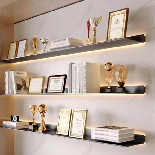 Bibliothèque lumineuse pour salon chic avec étagères flottantes en aluminium et LED