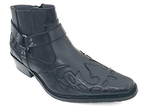 G4U-Alberto Fellini W-11s Men’s Cowboy Boots Western Ankle Harness Leather LiningSide Zipper Shoes