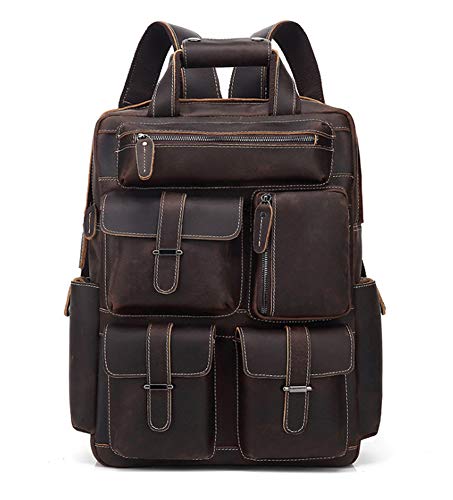 Business Laptoptasche,Herren Leder Rucksack Business handgefertigt 17 Zoll Laptop Arbeit Daypack Reisen Sporttasche Rucksack Multi Tasche