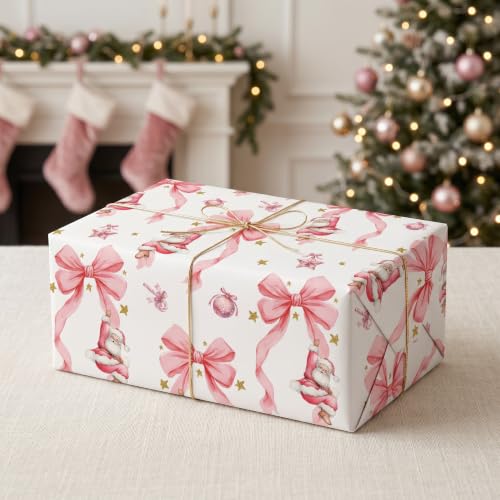 Pink Santa Wrapping Paper Roll for Girls - image 3