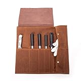 QEES Leather Chef Roll, Knife Bag, Canvas Knife Roll Bag for Chefs, Portable Travel Tool Roll Bag for Culinary Student, Professional Chef, Enthusiasts, Leather Working Tools DD08