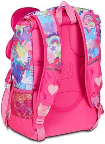 Seven SJ Scuola Espandibile a Compartimenti Doppio, Rosa, Con Borsa da Viaggio Accessibile da Fossili Laterali, Borsa pe