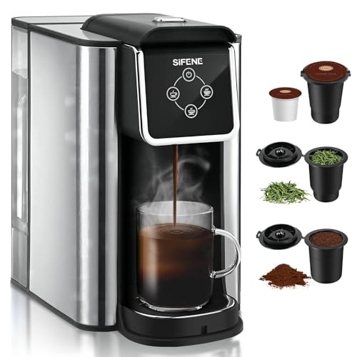 SIFENE Quick Brew Single Serve Coffee Maker, Versatile 3-in-1 Design for Coffee Pods, Ground Coffee, & Loose Tea, Adjustable 6-12oz Cup Sizes, Large 50oz Removable Water Tank, 1150W, Compact, Black by SIFENE - Used condition - US$45.27