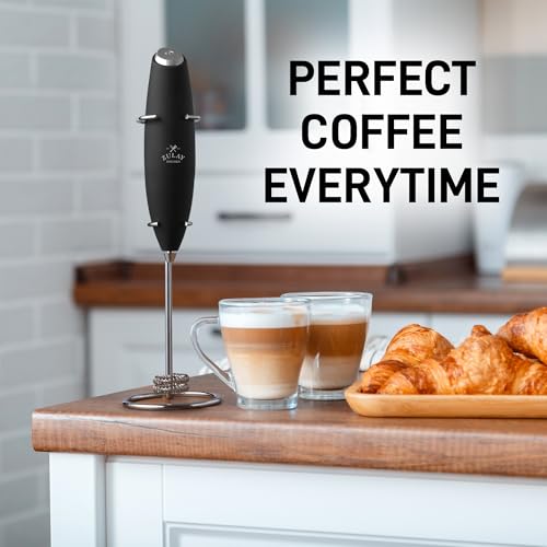 Image of Zulay Kitchen Powerful Milk Frother Wand With Duracell Batteries - Ultra Fast Handheld Drink Mixer - Electric Whisk Foam Maker for Coffee, Lattes, Cappuccino & Matcha - Double Whisk - Royal Black