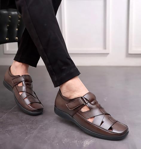 Image of BRUTE Faux Leather Sandals for Men | Fisherman Sandals | Closed Sandals