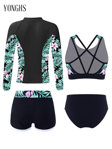 Girls Printed Swimsuit with Strappy Crop Top and Briefs Shorts UPF 50+ Rash Guard Set2