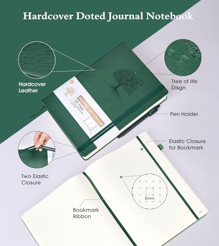 Ansopu Caderno de diário pontilhado, 360 páginas numeradas, cadernos de grade de pontos, 21 x 28, pa