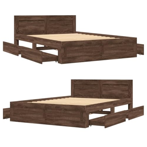 vidaXL Bettgestell, Bett mit Kopfteil, Bettrahmen mit Lattenrost, Doppelbett Schlafzimmerbett mit Stauraum, Braun Eichen-Optik 140x200cm Holzwerkstoff