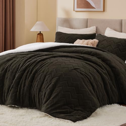 Image of BEDELITE Fluffy Sherpa King Comforter Set,Hot Chotolate