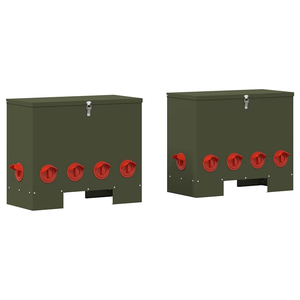 vidaXL Comedero para Pollos 2 pcs Verde Oliva 60,5 x 29 x 51 cm, Comedero Moderno para Pollos, Resistente y Amplio, Ideal para Mascotas, jardín y Ganado en el Exterior