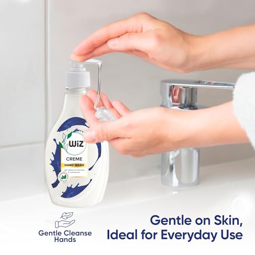 Image of Wiz Creme Handwash Liquid Soap Dispenser Bottle - 450ml (Pack of 4)| Germ Protection | Hand Wash with Added pH-Balanced & Moisturizers for Soft & Gentle Hands | Suitable for all Skin Types