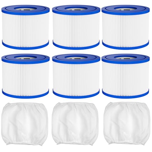 Hot Tub Spa Filter Cartridge Type VI Replacement (4.073.15)-with Life-Extend Pre-Filter For Coleman Saluspa 90352E 58323E 90427E Bestway Intex & Most Inflatable Pool-6 filters 3 Pre-filter Sleeves
