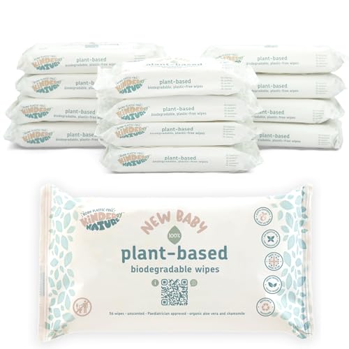 Image of Kinder by Nature Plant Based Baby Wipes - 100% Biodegradable & Compostable, 672 Count (12 Packs of 56) - 99% Plant-Based Ingredients, Plastic-Free Wipes