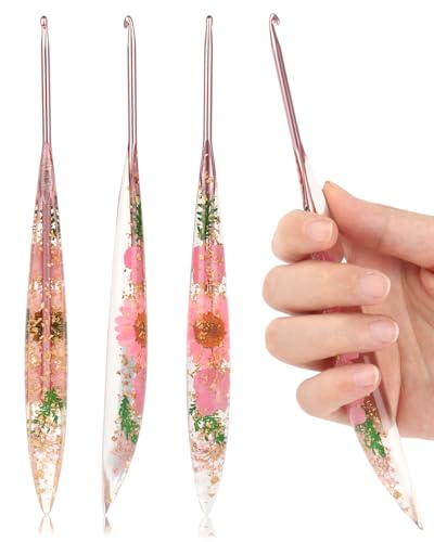 Image of Coopay Crochet Hooks, 3.5mm Ergonomic Crochet Hook with Floral Resin Grips, Stylish and Unique, Ideal for Crocheting Blankets, Dolls, Shawls, Hats, Scarves (E-3.5mm)