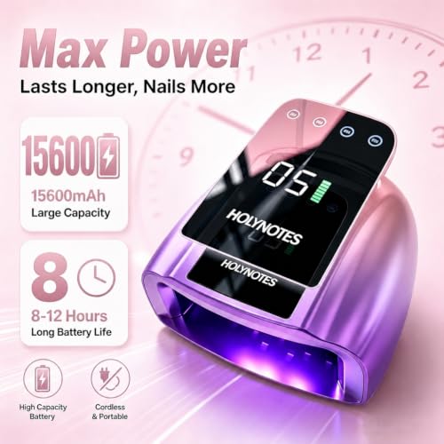 Image of UV Nail Lamp, 96W Cordless Professional Rechargeable UV LED Portable Lamp, 4 Timer Setting and Smart Sensor Gel Nail Dryer, Ideal for Training, Nail Art Practice, Home & Salon