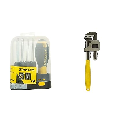 STANLEY STHT62511-8 9-Way Screwdriver Set with Storage Case+STANLEY 71-642 12''/300mm Stilson Type Pipe Wrench