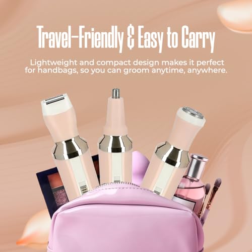 Image of Concepta Hair Removal Machine 4 in 1 | Facial Shaver, Eyebrow Trimmer, Bikini Trimmer & Body Shaver | Hair Removal Machine for Women | Travel-Friendly Grooming Kit (Pink)