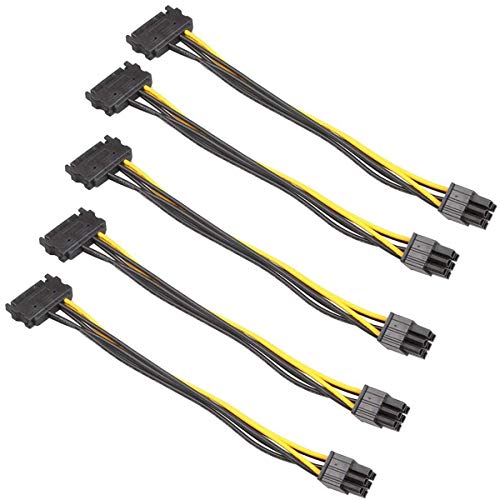Relper-Lineso 5 Pack 6 Pin PCI-e to SATA Power Cable - 8 Inches (20cm), SATA15Pin Male to 6Pin HSG