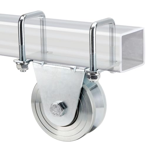 3.86" V Groove Gate Wheel with Dual U-Bolts, Sliding Gate Wheels Heavy Duty, Load Capacity 3000LBS for Rolling Door Gate Inverted V Tracks, 1 PCS