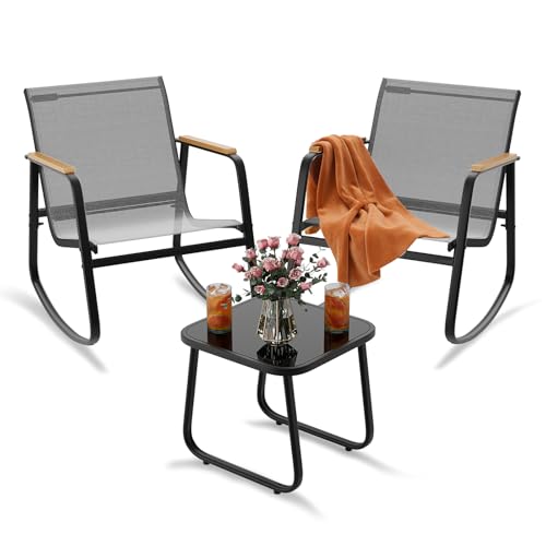 Xbro Conjunto Jardin Exterior de 3 Piezas, Muebles Jardin Exterior de Tela Teslin, Incluye 2 sillones y 1 Mesa de Vidrio, Adecuado para Patios, Jardines y Espacios al Aire Libre (Gris Claro)