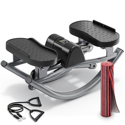 Image of FineWay Upgraded Rock Stepper 2.0 for Exercise at Home, Rocking Stepper Side to Side, Low-Impact Knee-Friendly Exercise Machine with Resistance Bands, LCD Monitor & 330 LBS Capacity, Full Body Workout