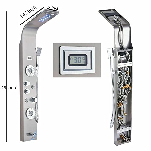 Sistema de torre de panel de ducha de acero inoxidable con cabezal de ducha LED y grifo de masaje miniatura 7