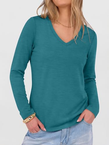 Image of ANRABESS Women's Long Sleeve Shirts V Neck Fall Tops | Soft Comfort Wrinkle Free Tshirts, Basic Tee, Winter Layer Clothing, Business Casual Work Fall Outfits, Travel Daily Wear