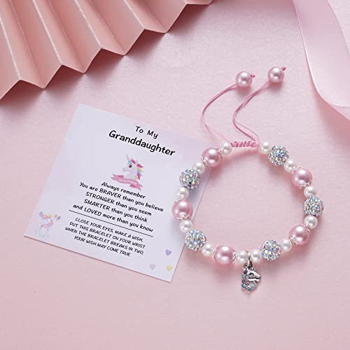 MIXJOY Unicorn Pearl and Rhinestone Balls Pink Bracelet&Card w/Gift Box for Women, Unicorn Lovers Birthday Easter Gifts2