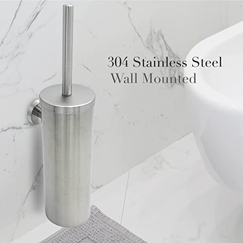 Image of SUNERA 304 Stainless Steel Toilet Brush Holder Toilet Bowl Brush, Wall Mount Bathroom Toilet Bowl Scrubber Brush with Stiff Bristles for Deep Cleaning