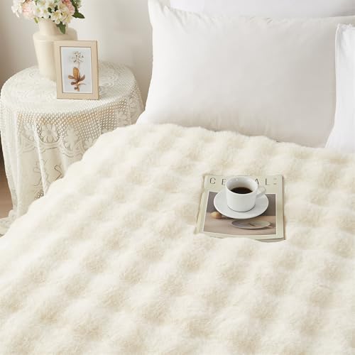 Gezu Kuscheldecke Flauschig Plüsch Decke 150x200cm Beige Super Weiche Kuschelige Fuzzy Bettdecken Kaninchen Kunstfell Decke Leichte Decken Warme Kuscheldecke für Couch Bett Sofa Schlafzimmer Büro