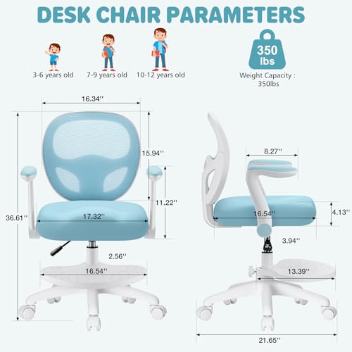 Image of HOFFREE Kids Desk Chair Ergonomic Study Chair with Flipped Armrest-Blue
