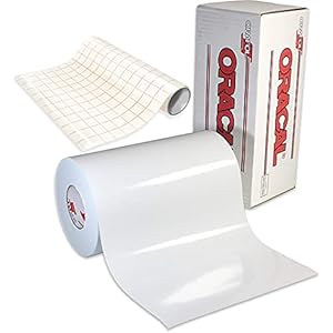 ORACAL Gloss White Adhesive Craft Vinyl for Cameo, Cricut & Silhouette Including Free Roll of Clear Transfer Paper (50ft x 12 Inch)