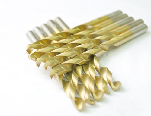 Drillforce Hss Jobber Length 10 Pcs,13/64" X 3-5/8"Titanium Coated Twist Drill Bits, Metal Drill, Ideal For Drilling On Mild Steel, Copper, Aluminum, Zinc Alloy Etc. Pack In Plastic Bag (13/64) #TOP9