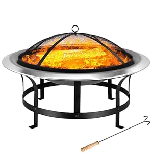 Feuersschale für den Garten 75cm mit Funkenschutz Schürhaken Feuerkorb Edelstahl Kamin Terrassenofen Außen Feuerstelle Grill Terrasse Ofen
