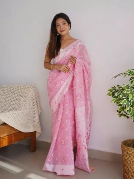 Image of Flosive Women's Woven Cotton Silk Saree With Unstitched Blouse Piece