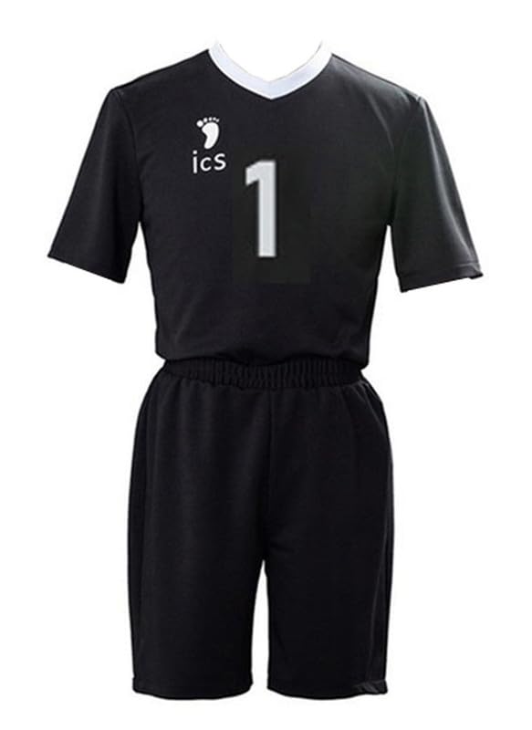 Schafrog Inarizaki High School Kita Shinsuke Volleyball Jersey and Shorts Set Suit Short Sleeve Jersey Set NO.1 Cosplay Costume Black L (Bust 95 cm)