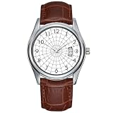 Orologio da uomo casual impermeabile al quarzo orologio data classico business marrone pelle orologio da polso Natale Spider Web 3 ° movimento ~ orologi, Marrone, Commerciale