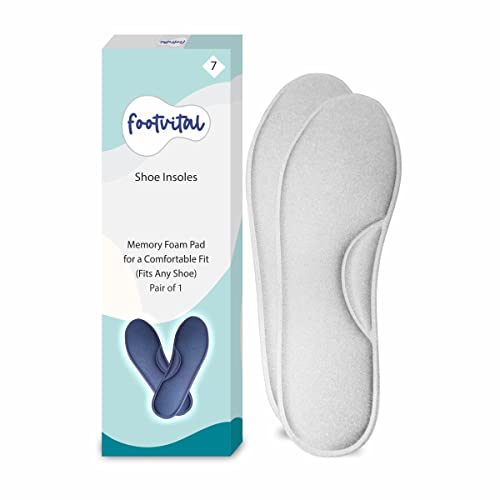 Image of Footvital Memory Foam Shoe Insoles Comfortable Insoles Supports Heel & Arch Absorbs Foot Sweat & Moisture Ultra Soft Cushioned Lightweight Durable Washable Pads for Men & Women Grey (1 Pair)(Size-7)